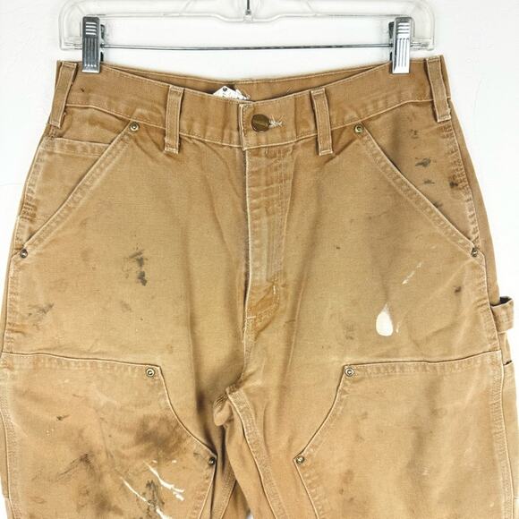 Carhartt Thrashed Destroyed B01 BRN Double Knee Carpenter Jeans Tan Size 31x30 - Picture 3 of 11